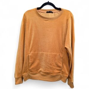 Jane + Delancey Velour Crewneck Sweatshirt Mustard Gold Kangaroo Pocket Med